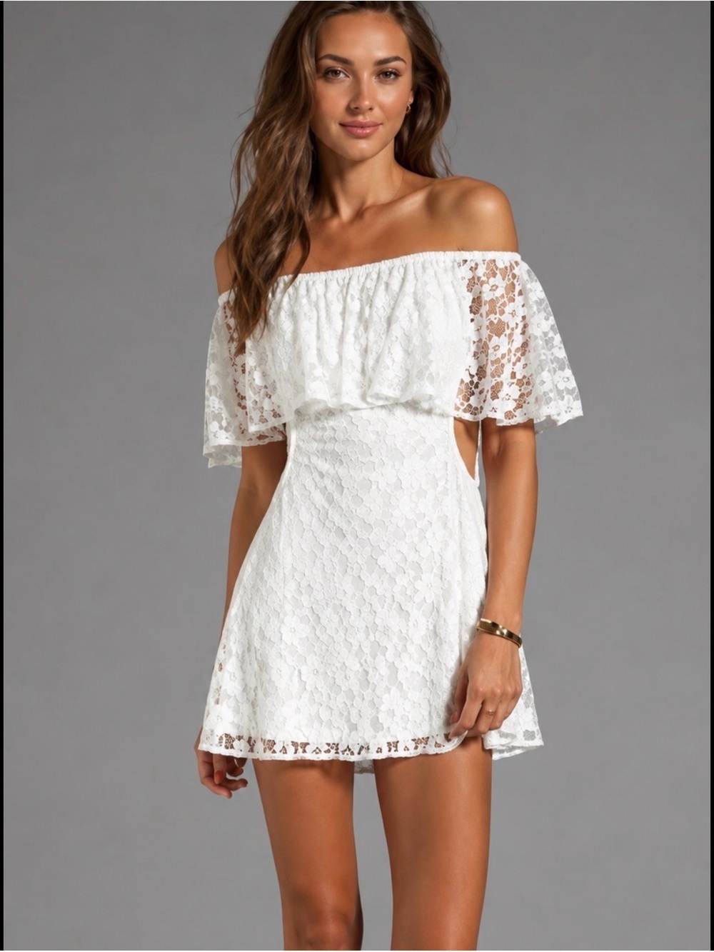 For Love & Lemons White Lace Off-Shoulder Mini Dress With Cut Out